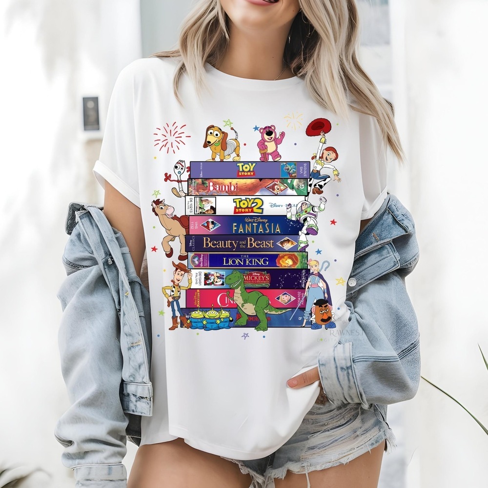 Dsney VHS Stack Shirt, Retro Cartoon Character Tee